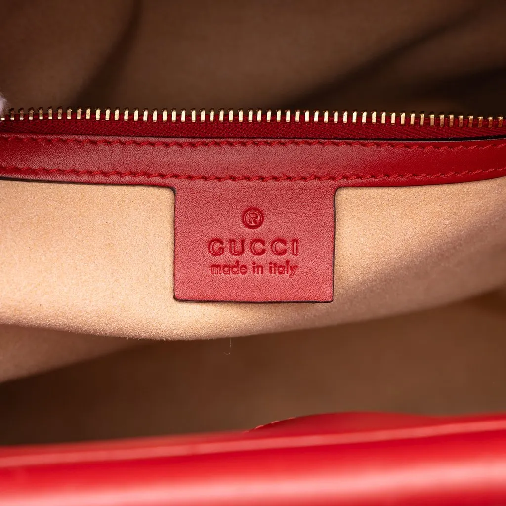 Gucci Medium Calfskin Bamboo Nymphaea Satchel Red Leather Good - Box View