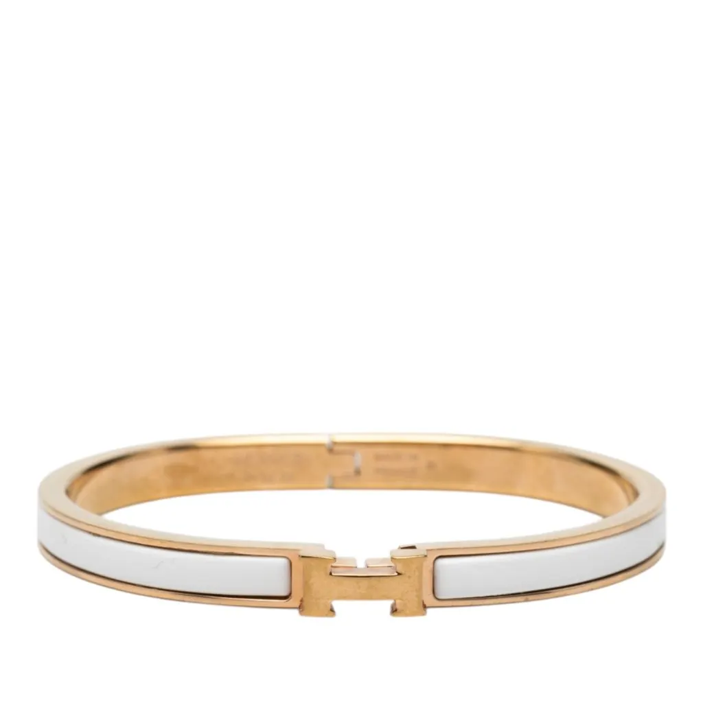 Hermès Extra Narrow Enamel Clic H Bracelet PM White Very good - Front View