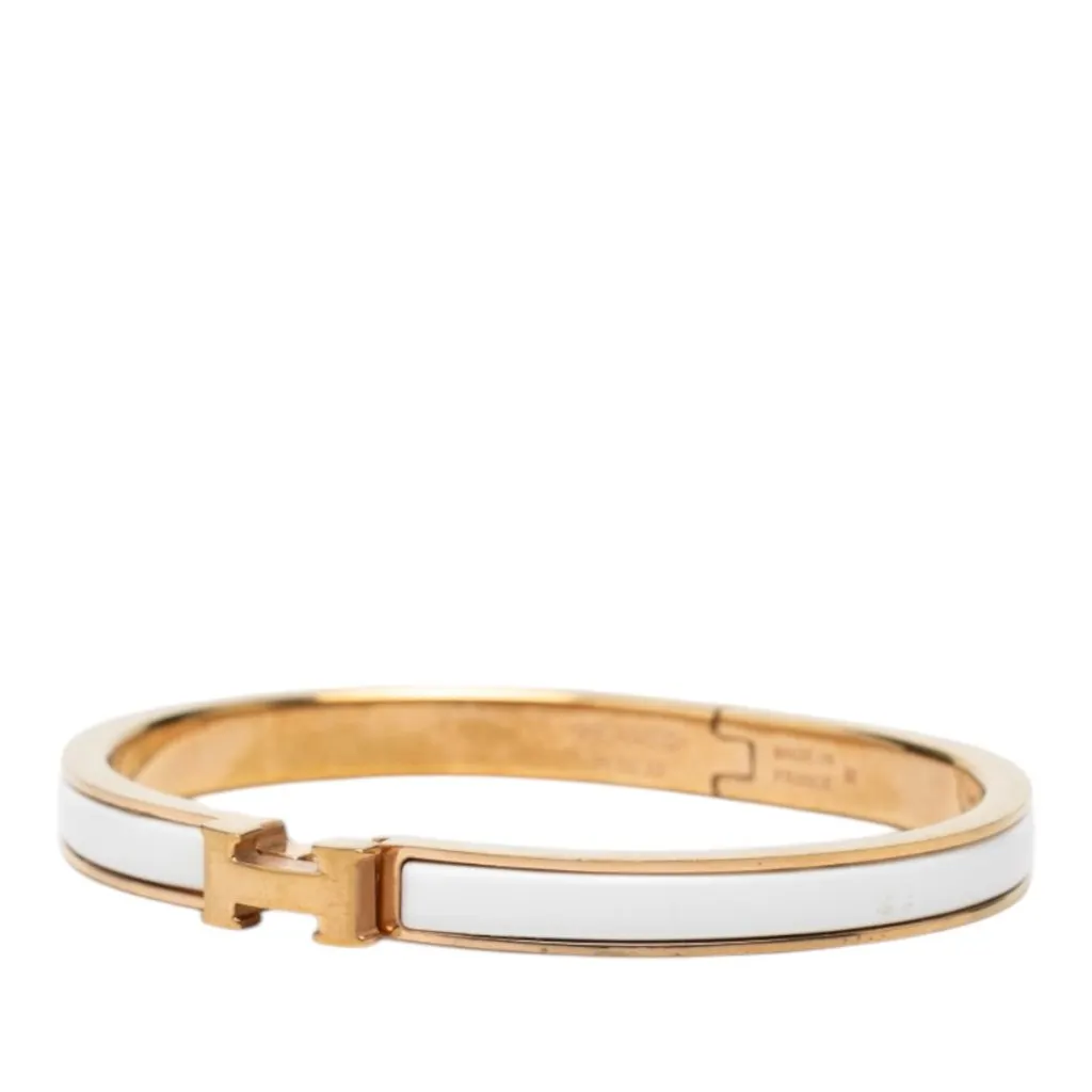 Hermès Extra Narrow Enamel Clic H Bracelet PM White Very good - Back View