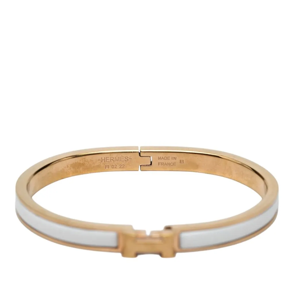Hermès Extra Narrow Enamel Clic H Bracelet PM White Very good - Model View