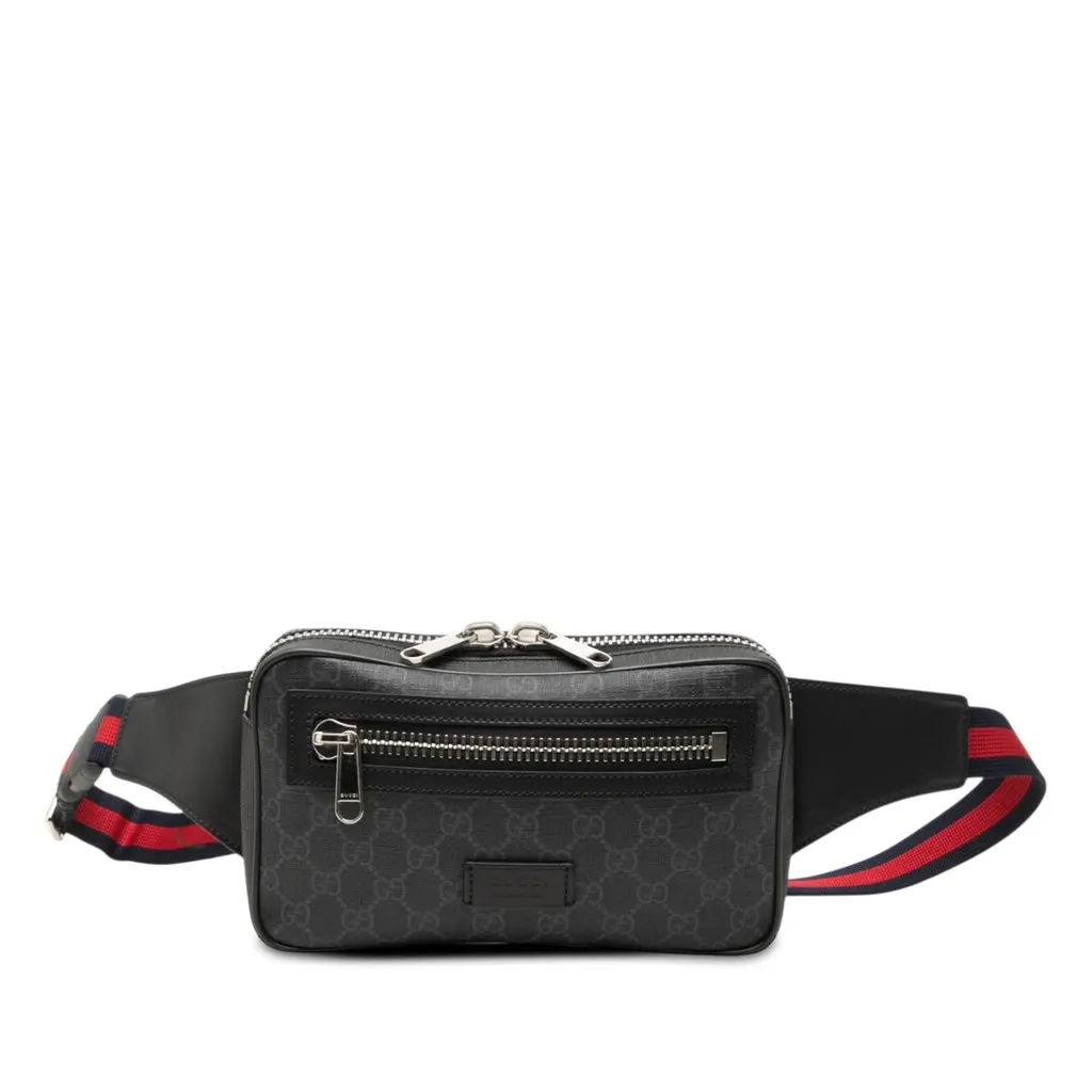 Gucci GG Supreme Web Belt Bag Black Canvas Very good - Front View