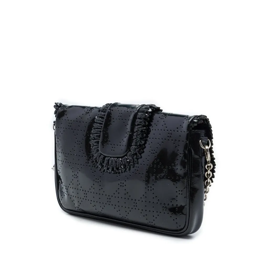 Dior Perforated Patent Cannage New Lock Ruffle Pouch Crossbody Black Leather Very good - Back View