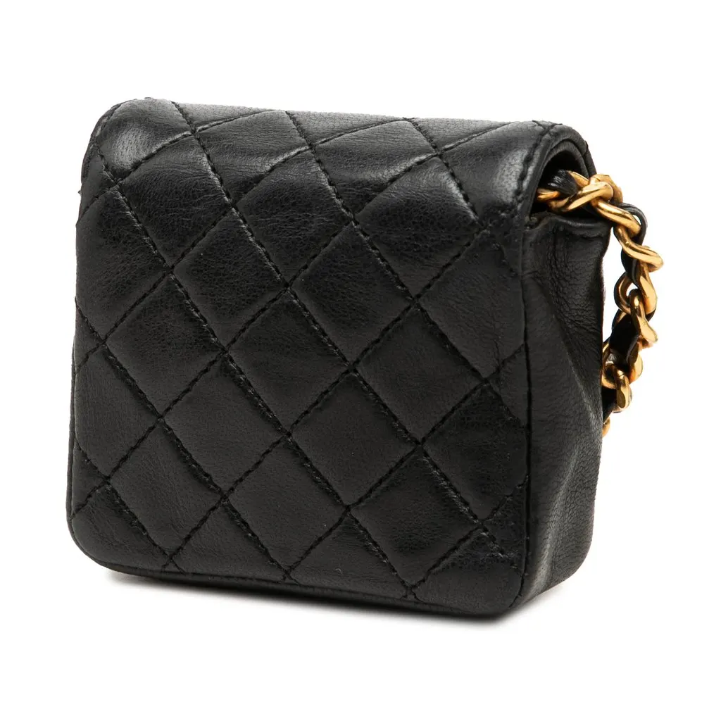Chanel Micro Quilted Lambskin Single Flap Black Leather Very good - Back View