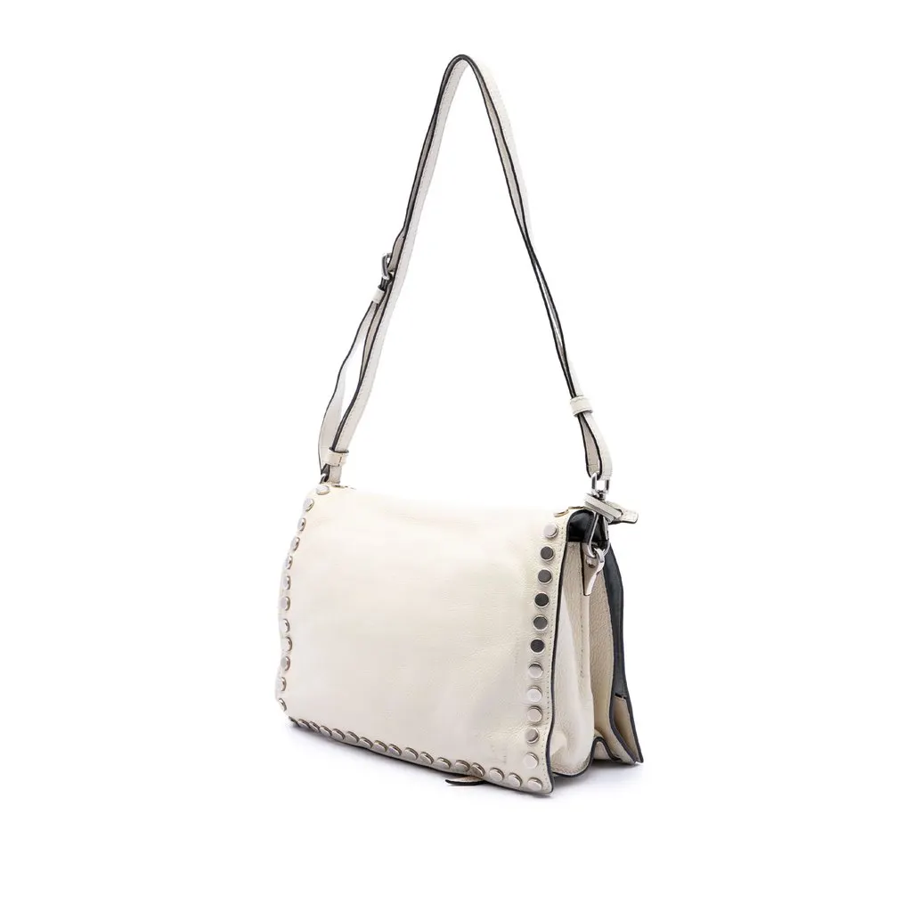 Prada Glace Calfskin Studded Etiquette Flap White Leather Very good - Back View