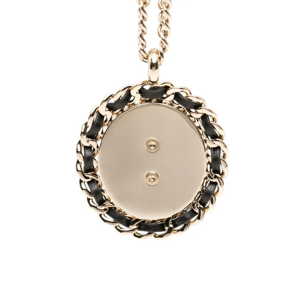 Chanel CC Gold Plated Denim Leather Woven Chain Round Pendant Necklace Gold Metal Very good - Inside View
