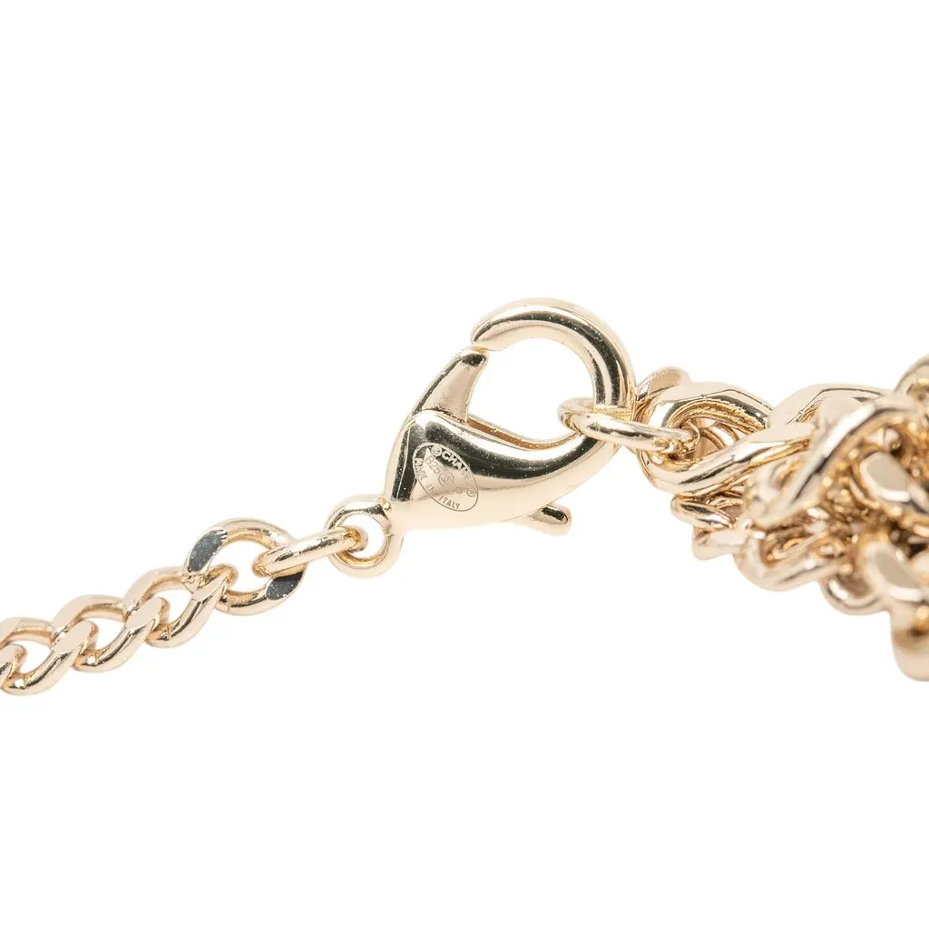Chanel CC Gold Plated Denim Leather Woven Chain Round Pendant Necklace Gold Metal Very good - Box View