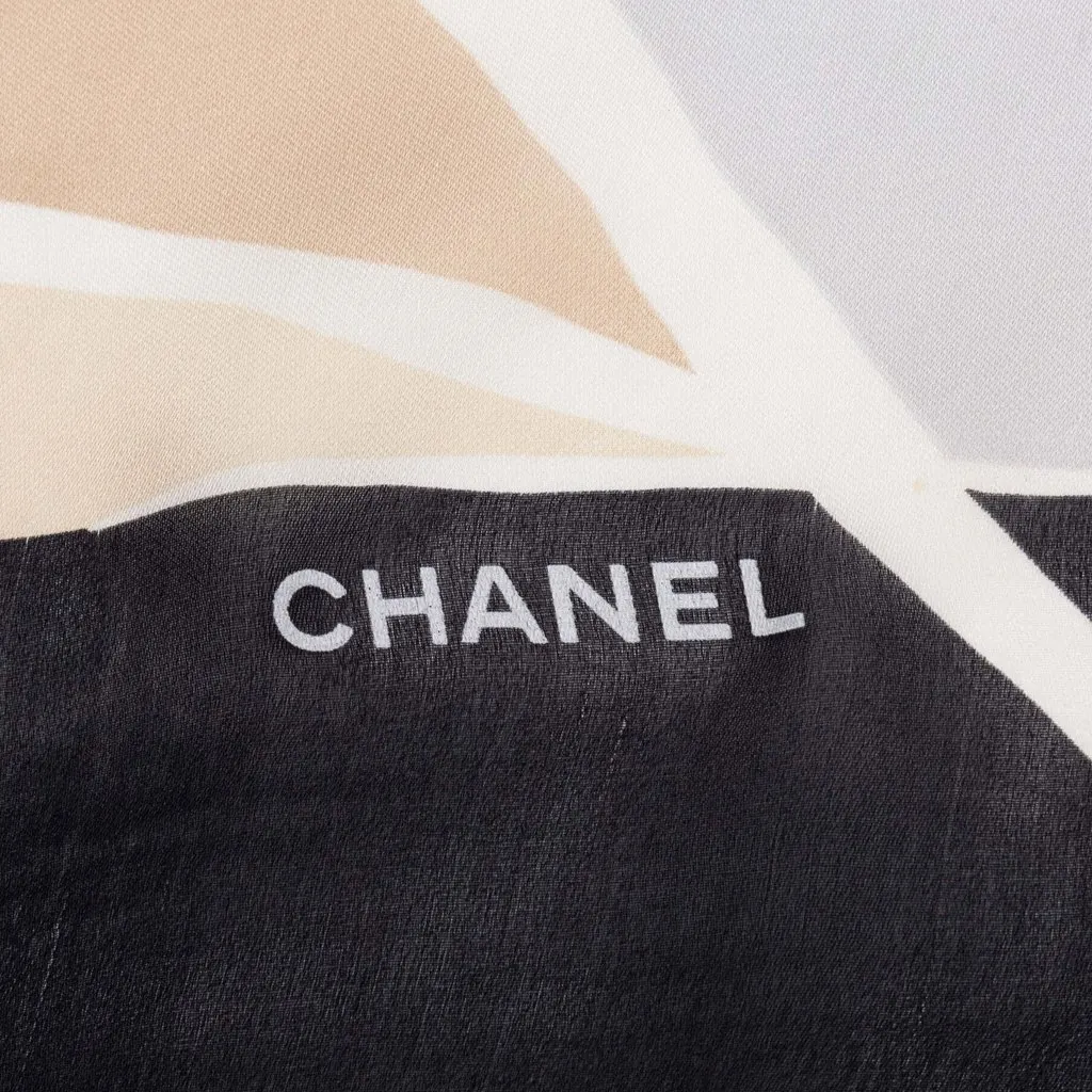 Chanel CC Geometric Print Silk Scarf Black Silk Good - Back View