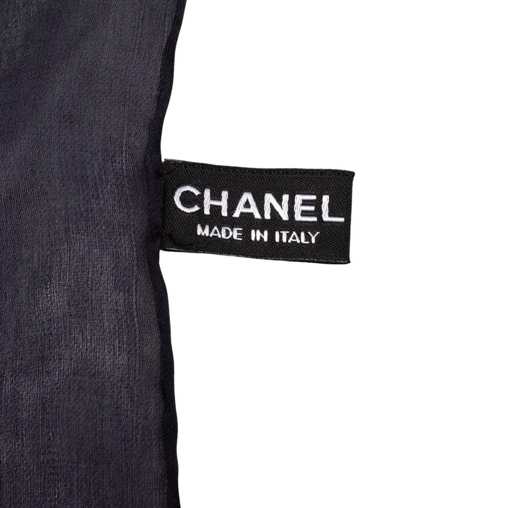 Chanel CC Geometric Print Silk Scarf Black Silk Good - Inside View