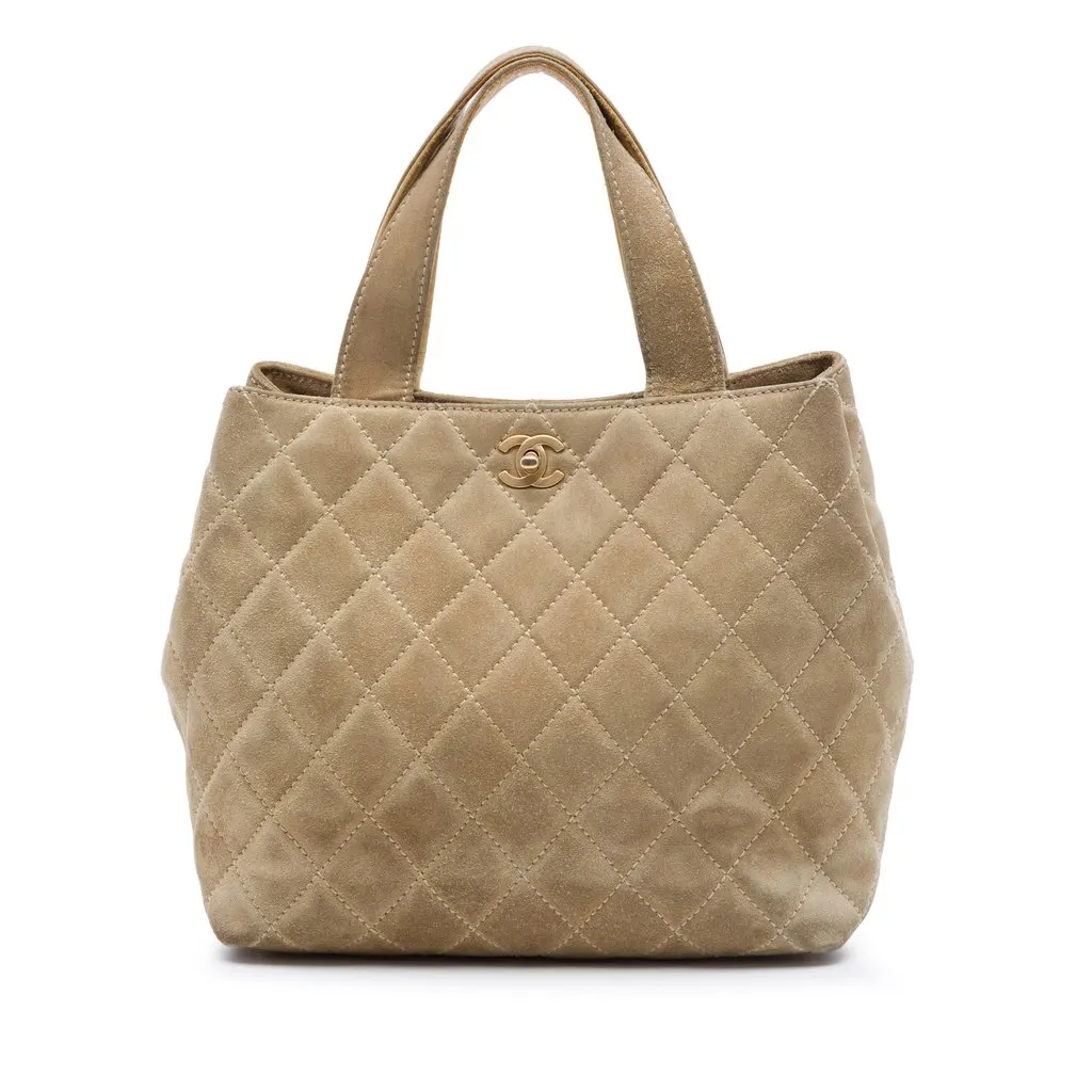 Chanel Mini CC Quilted Suede Shopping Tote Beige Leather Very good - Front View