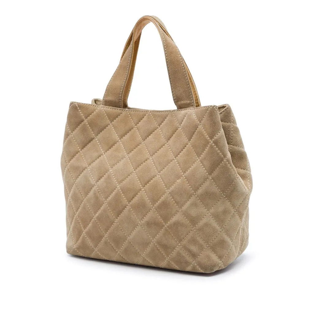 Chanel Mini CC Quilted Suede Shopping Tote Beige Leather Very good - Back View