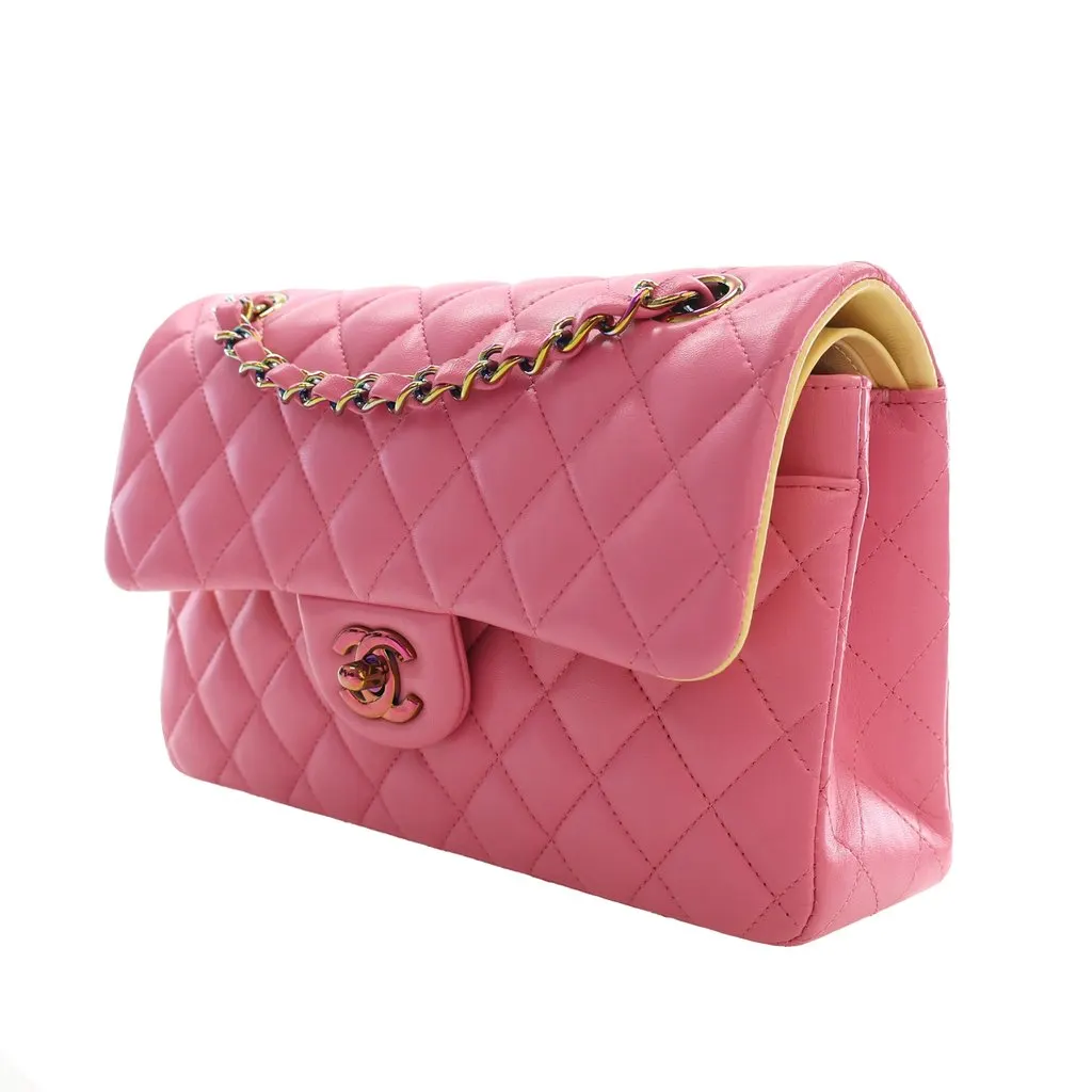 Chanel Small Classic Lambskin Rainbow Hardware Double Flap Pink Leather Very good - Inside View