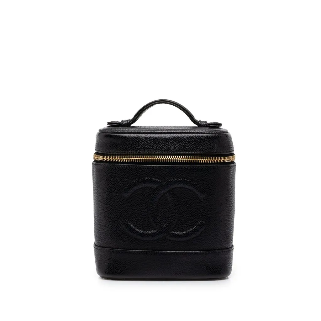 Chanel CC Caviar Vanity Bag Black Leather Very good - Front View