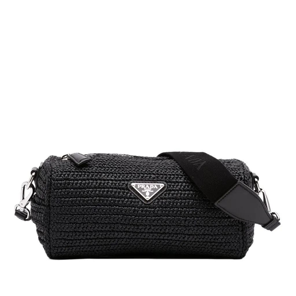 Prada Raffia Effect Crochet Crossbody Black Very good - Front View