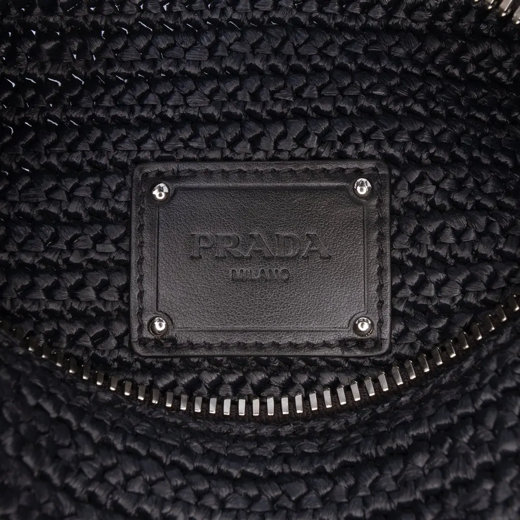 Prada Raffia Effect Crochet Crossbody Black Very good - Box View