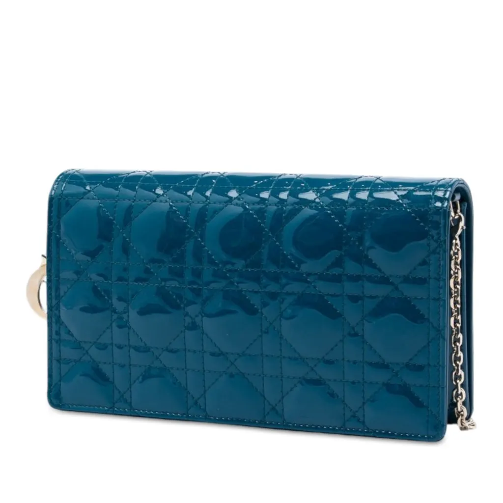 Dior Patent Cannage Lady Dior Wallet On Chain Blue Leather Very good - Back View