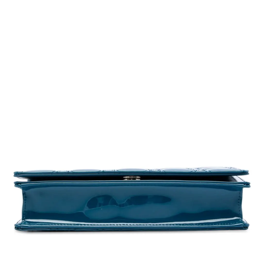 Dior Patent Cannage Lady Dior Wallet On Chain Blue Leather Very good - Inside View