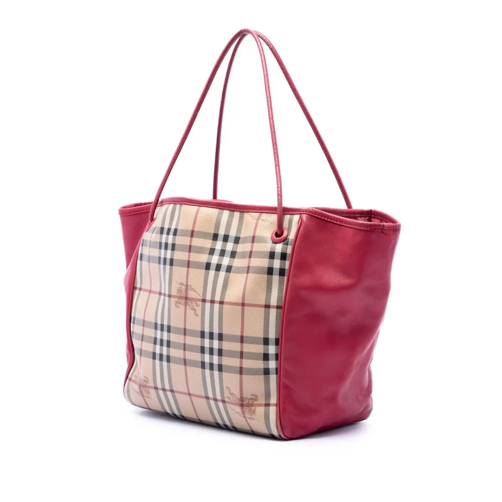 Burberry Small Haymarket Check Coated Canvas and Calfskin Canterbury Tote Beige Very good - Back View