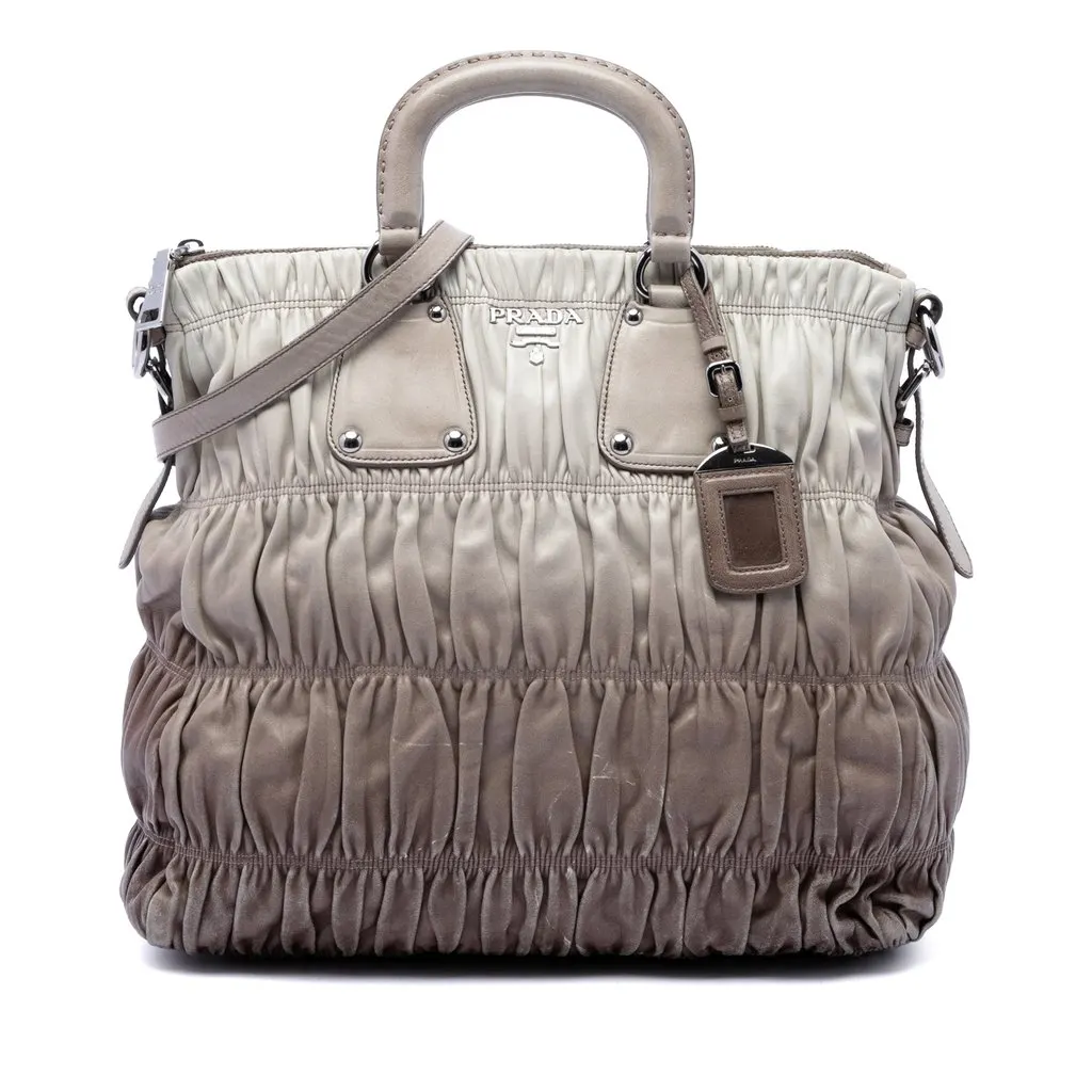 Prada Nappa Gaufre Ombre Satchel Beige Leather Very good - Front View