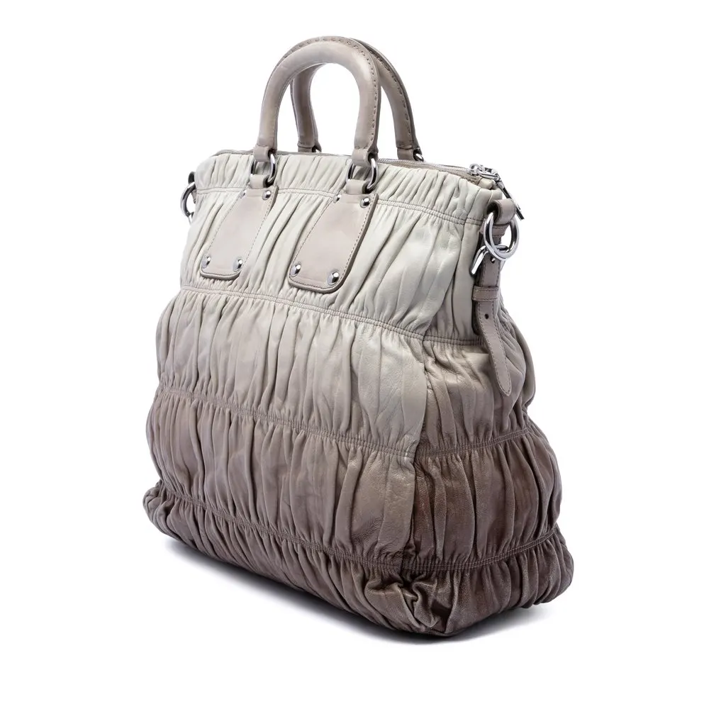 Prada Nappa Gaufre Ombre Satchel Beige Leather Very good - Back View