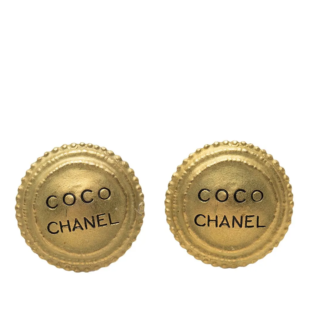 Chanel Gold Plated Coco Round Clip On Earrings Gold Metal Very good - Front View