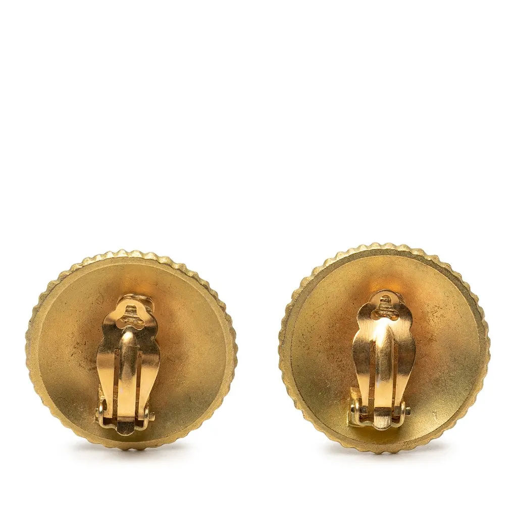 Chanel Gold Plated Coco Round Clip On Earrings Gold Metal Very good - Back View