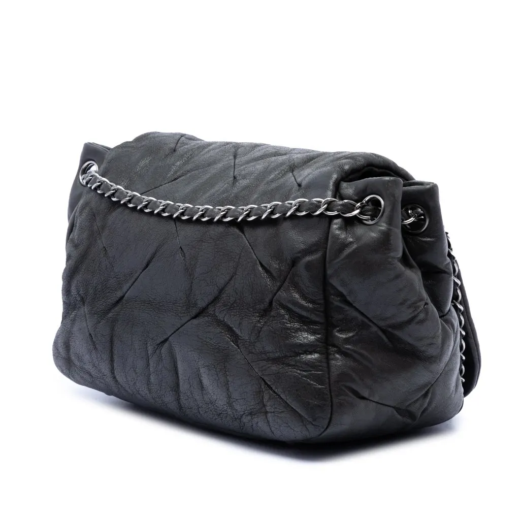 Chanel Iridescent Calfskin Glint Accordion Flap Black Leather Very good - Back View