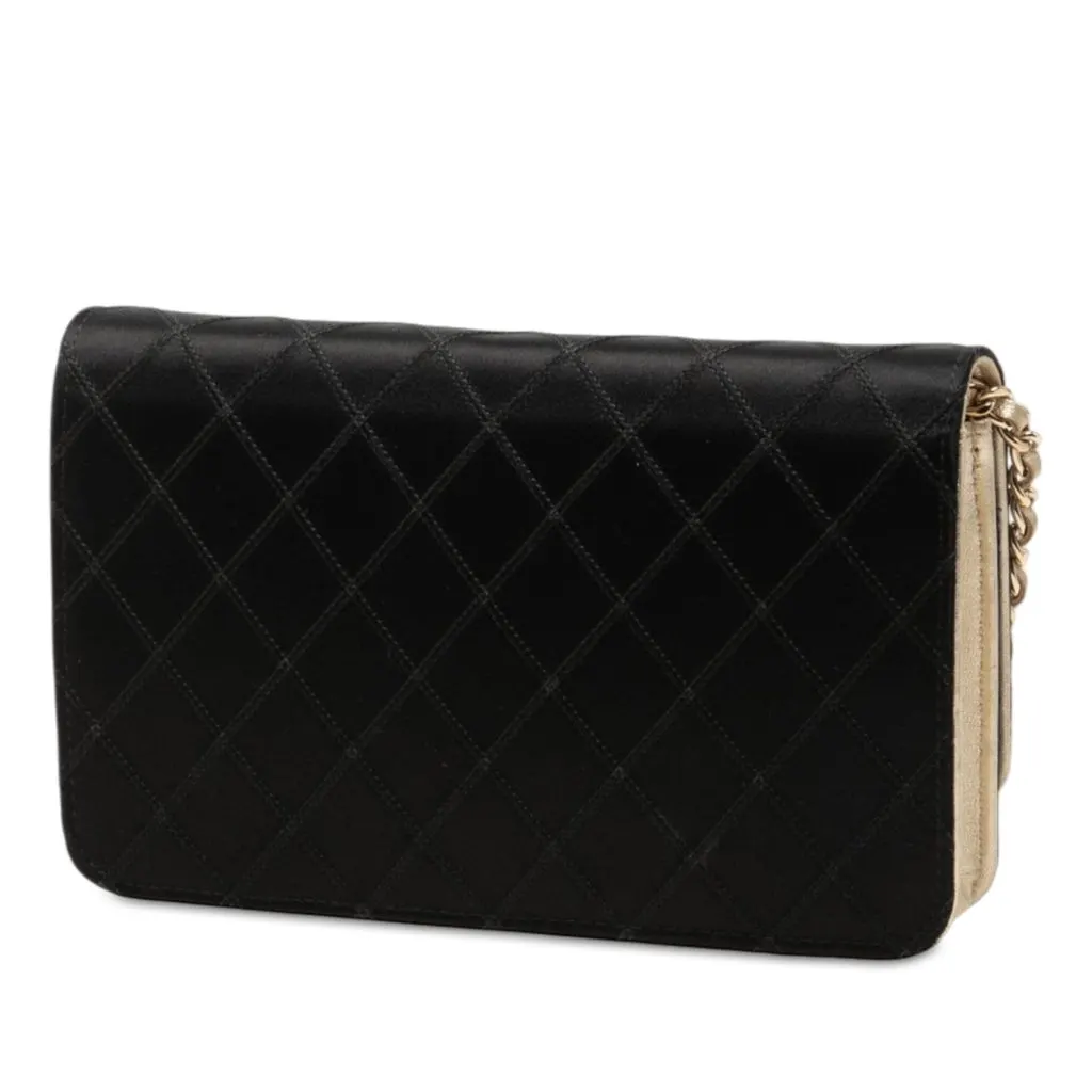Chanel Bicolor Satin Diamond Stitch Wallet On Chain Black Very good - Back View