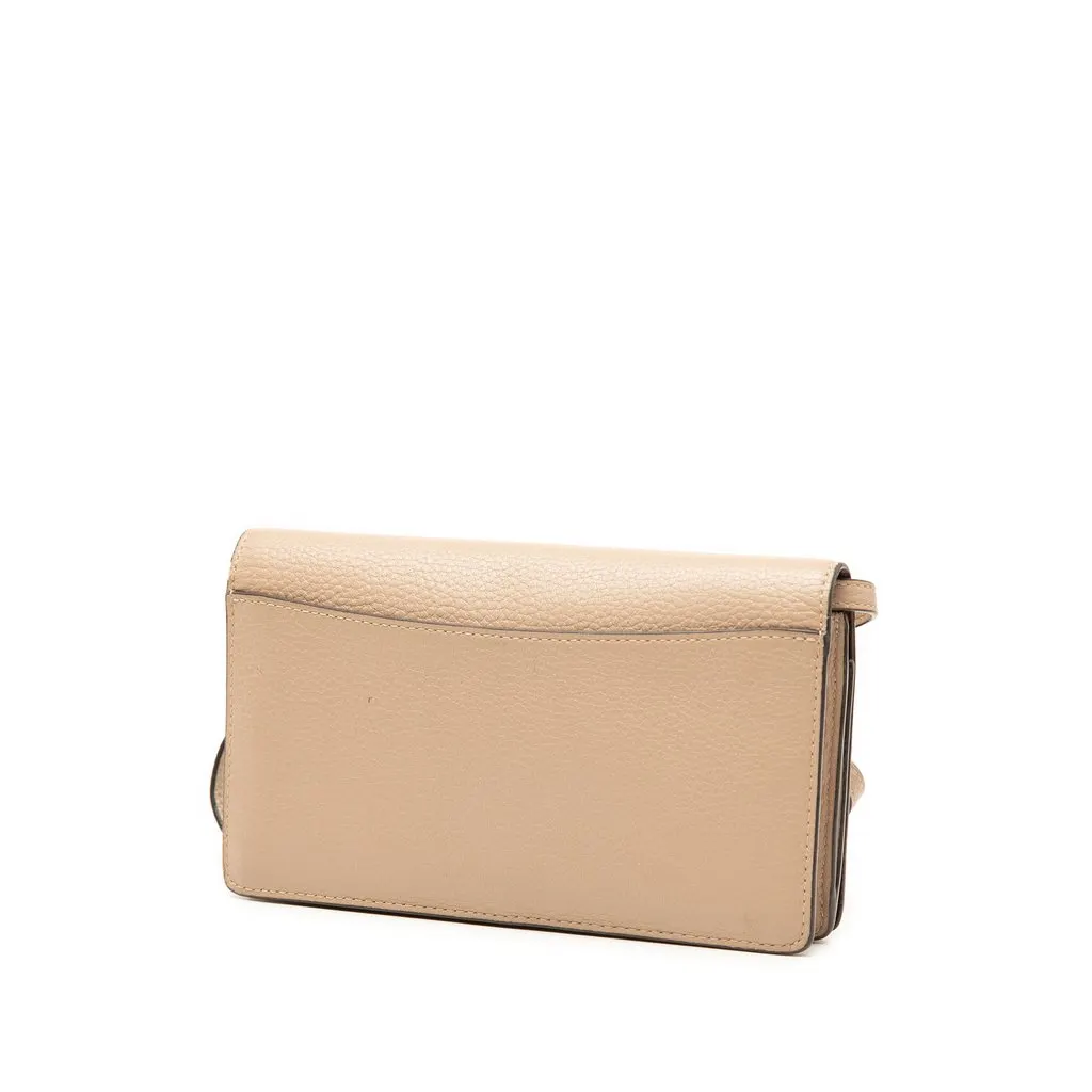 Coach Pebbled Leather Anna Foldover Clutch Crossbody Beige Leather Good - Back View