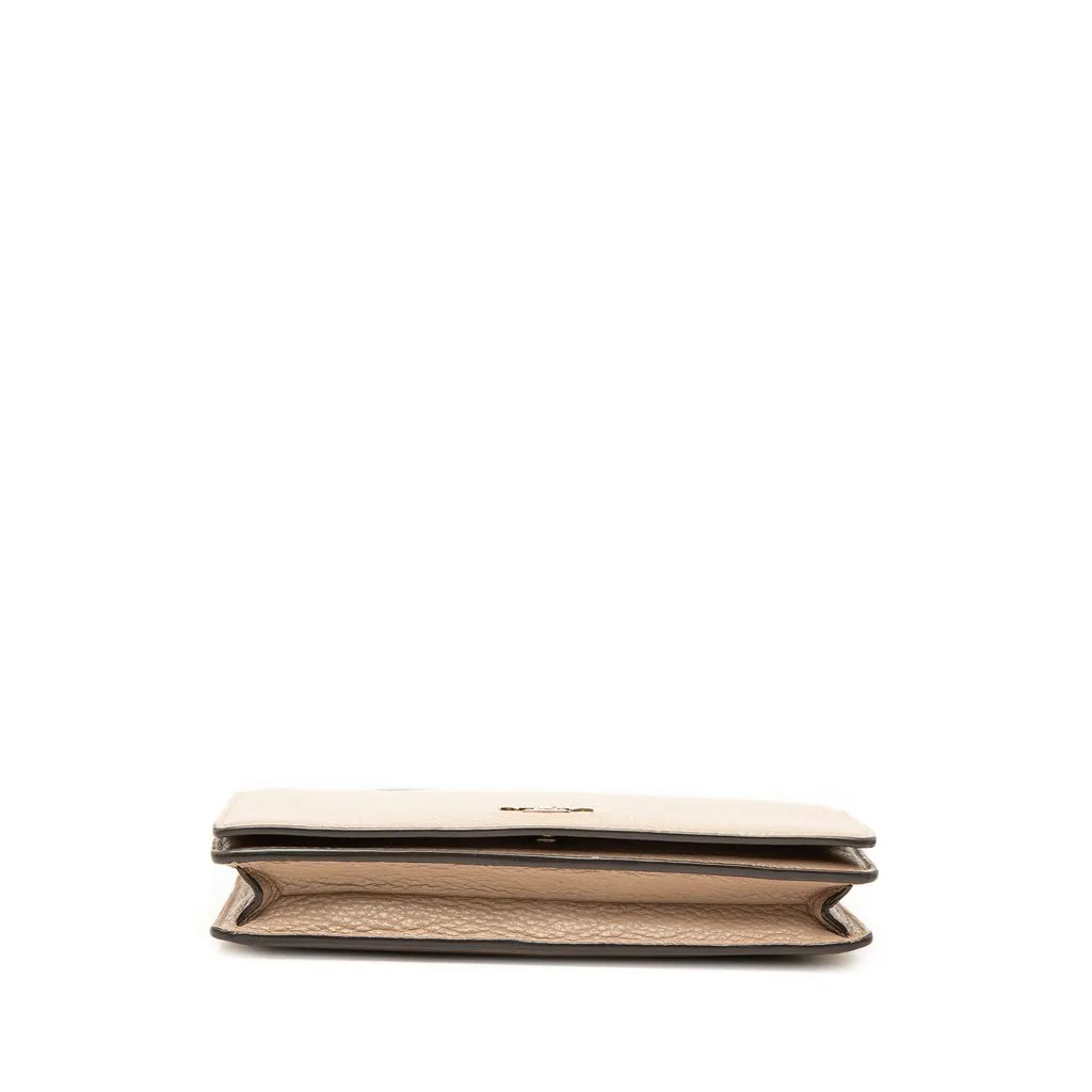 Coach Pebbled Leather Anna Foldover Clutch Crossbody Beige Leather Good - Inside View