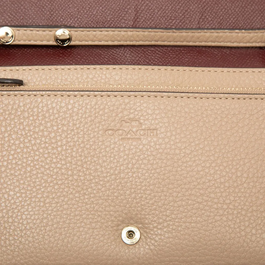 Coach Pebbled Leather Anna Foldover Clutch Crossbody Beige Leather Good - Box View