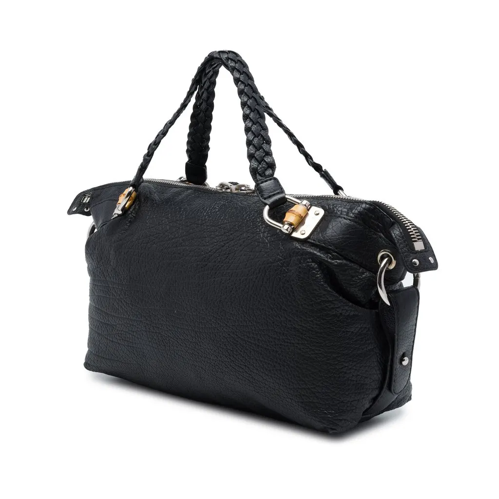 Gucci Medium Calfskin Bamboo Bar Tote Black Leather Good - Back View