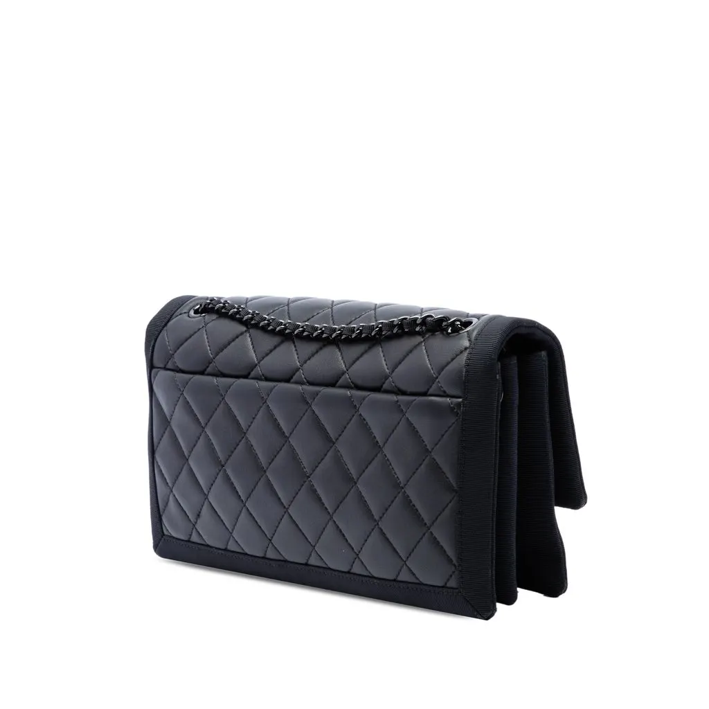 Chanel CC Quilted Lambskin and Grosgrain So Black Flap Black Leather Good - Back View
