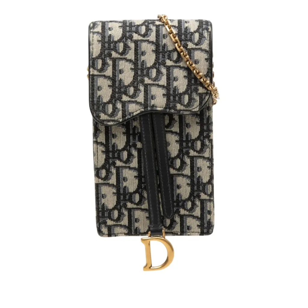 Dior Oblique Canvas Vertical Saddle Pouch Blue Canvas Very good - Front View