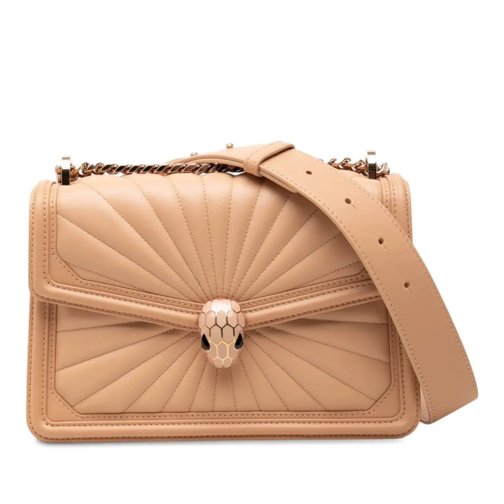 Bvlgari Medium Quilted Calfskin Diamond Blast Serpenti Forever Shoulder Bag Beige Leather Very good - Front View