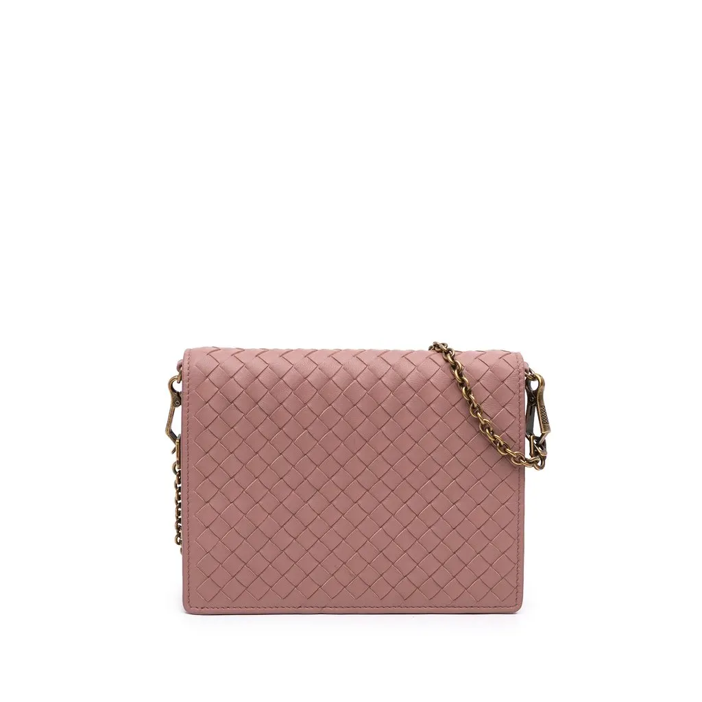 Bottega Veneta Nappa Intrecciato Wallet on Chain Brown Leather Good - Front View