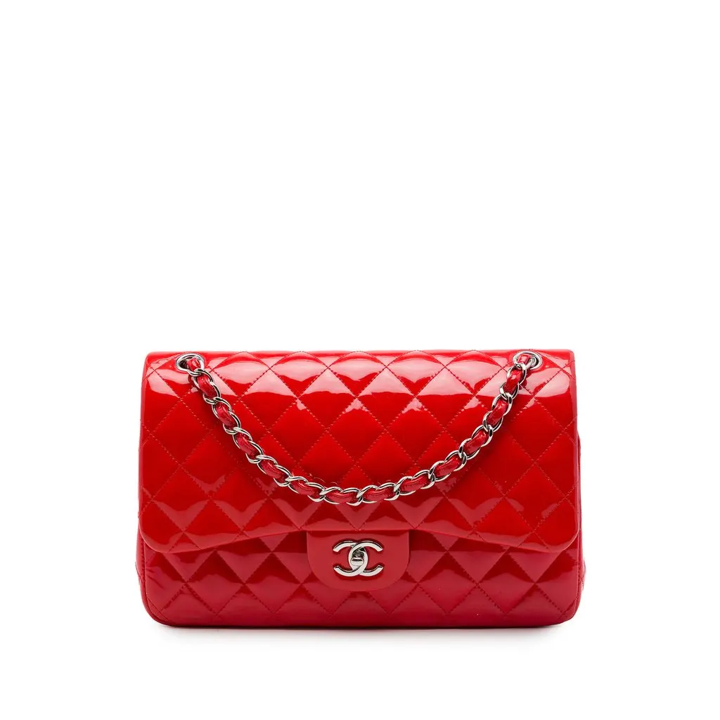 Chanel Jumbo Classic Patent Double Flap Red Leather Very good - Front View