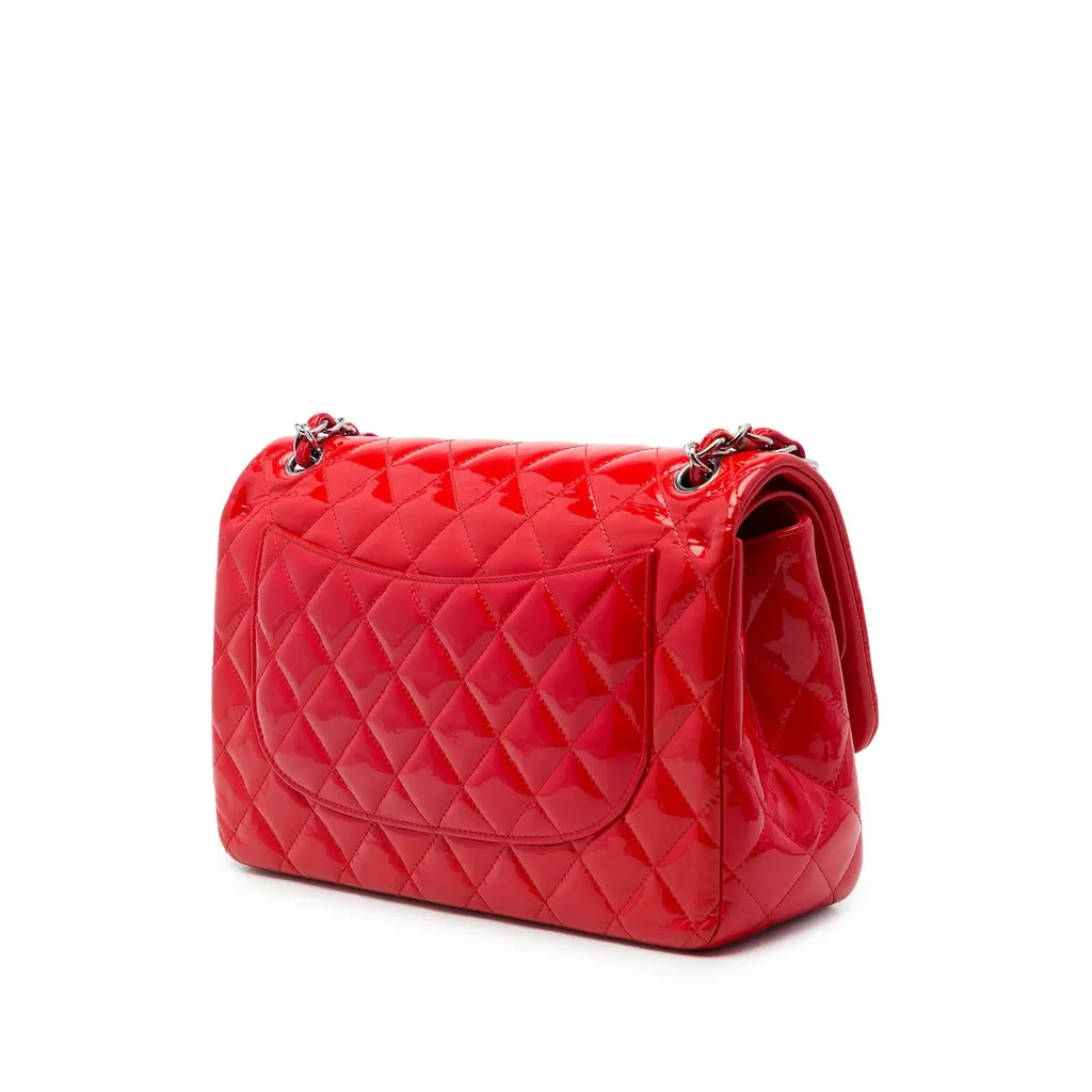 Chanel Jumbo Classic Patent Double Flap Red Leather Very good - Back View