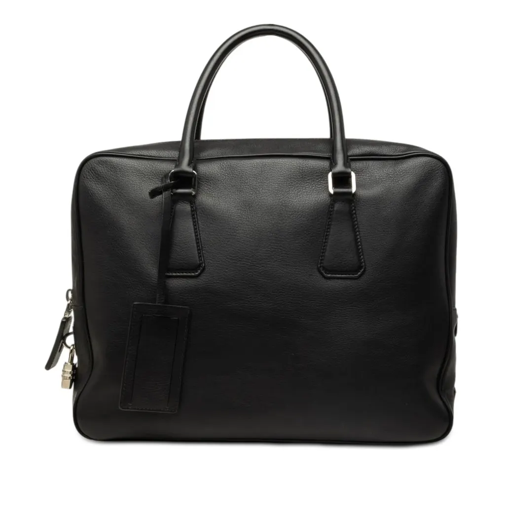 Prada Vitello City Briefcase Black Leather Good - Front View