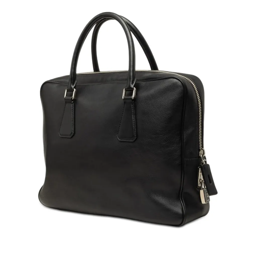 Prada Vitello City Briefcase Black Leather Good - Back View