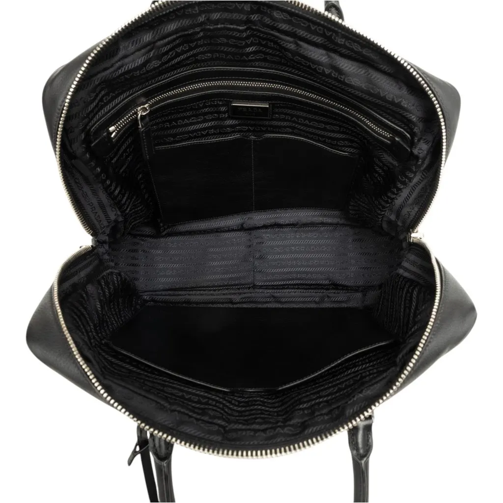 Prada Vitello City Briefcase Black Leather Good - Model View