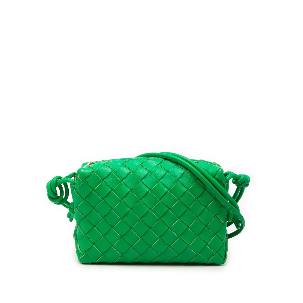 Bottega Veneta Mini Lambskin Intrecciato Loop Camera Bag Green Leather Very good - Front View