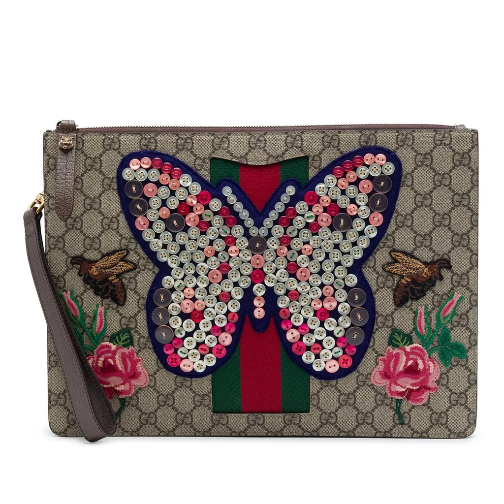 Gucci GG Supreme Web Butterfly Clutch Beige Very good - Front View