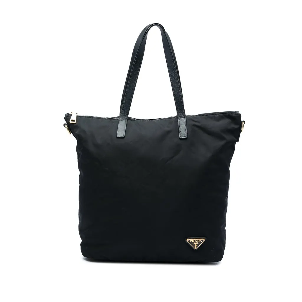 Prada Tessuto Zip Top Convertible Tote Black Polyamide Good - Front View