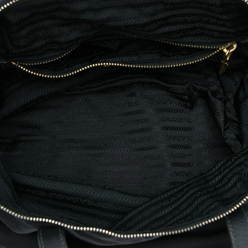 Prada Tessuto Zip Top Convertible Tote Black Polyamide Good - Model View