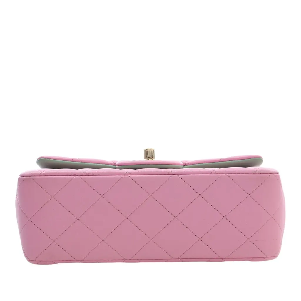 Chanel Mini Rectangular Bicolor Quilted Lambskin Top Handle Flap Pink Leather Very good - Box View