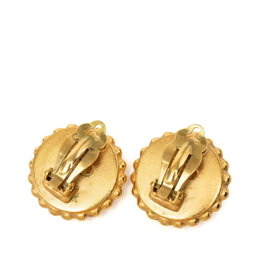 Chanel CC Gold Plated Enamel Round Clip On Earrings Gold Metal Very good - Back View