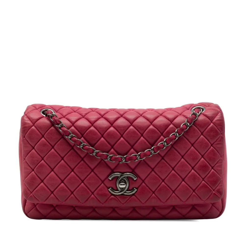 Chanel Large Quilted Iridescent Calfskin New Bubble Flap Red Leather Good - Front View
