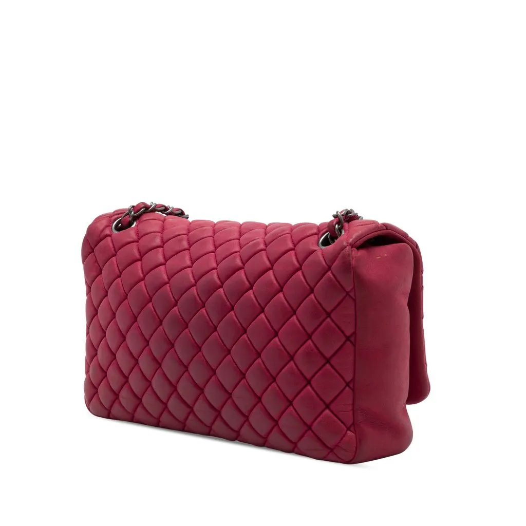 Chanel Large Quilted Iridescent Calfskin New Bubble Flap Red Leather Good - Back View