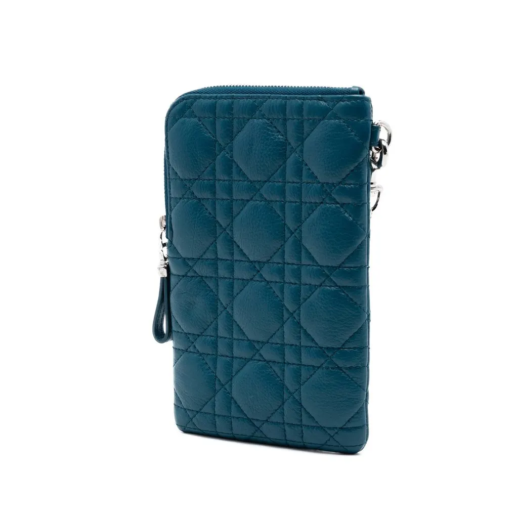 Dior Supple Calfskin Cannage Caro Multifunctional Pouch Blue Leather Very good - Back View