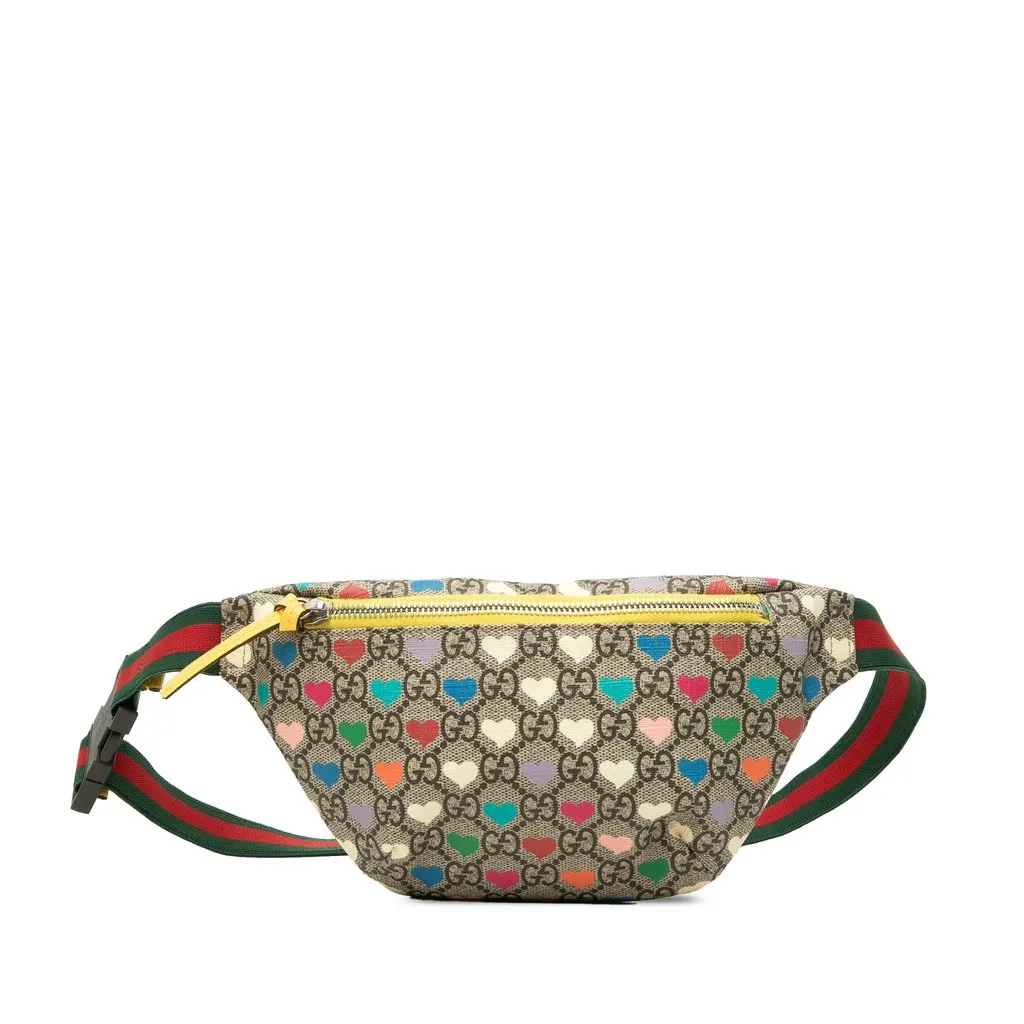 Gucci Kids GG Supreme Hearts Web Belt Bag Beige Very good - Front View